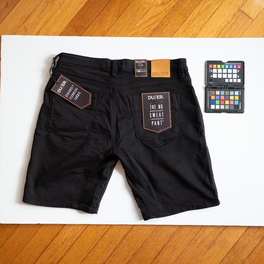 NWT: DU/ER DUER Men's 34x10 NO SWEAT SHORT, BLACK color